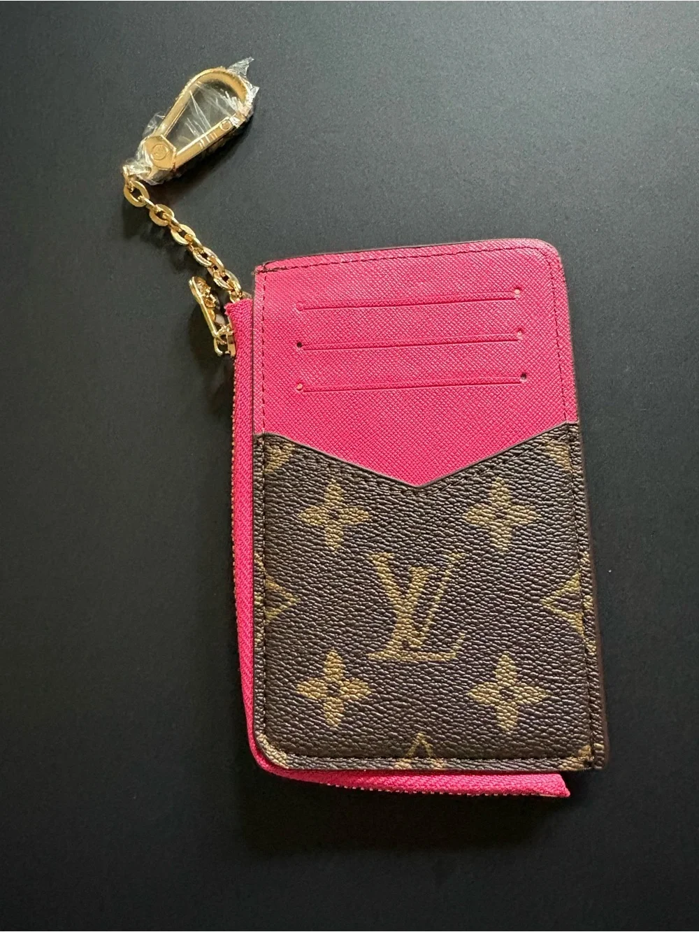 Fashion Brown Pink Multi Print Coin Wallet Keychain Holder